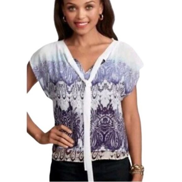 CAbi Layered Chiffon Tie Neck Blouse #238 size Medium - Picture 1 of 6